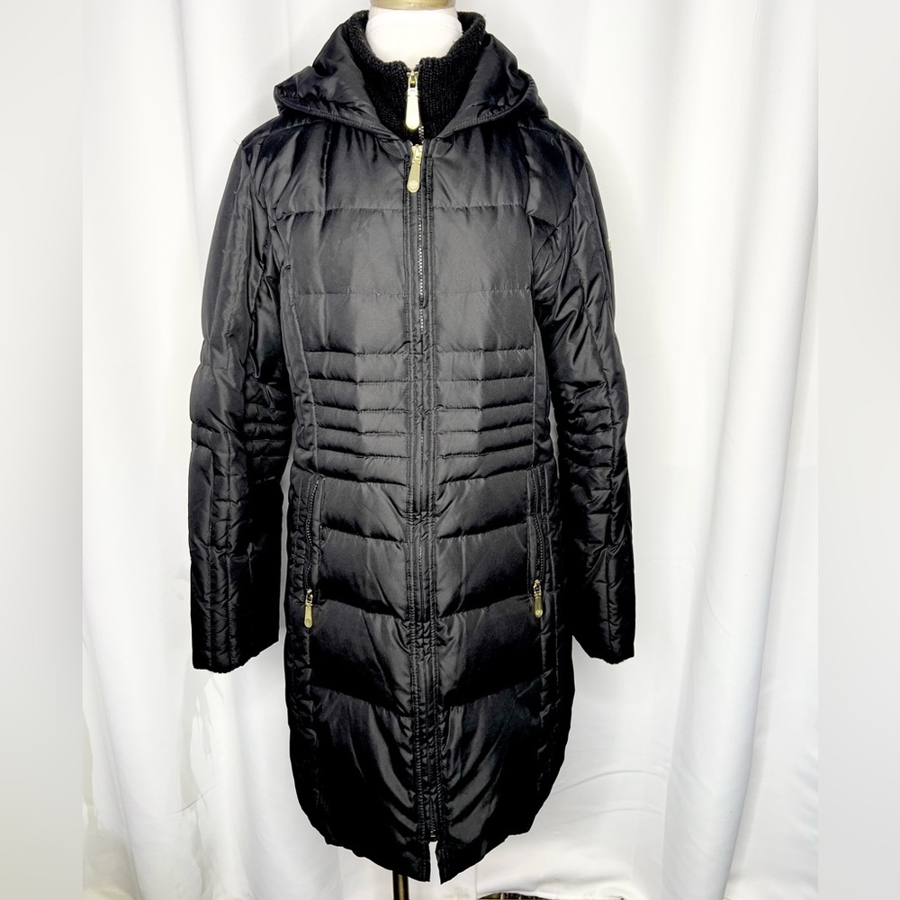 VINCE CAMUTO BLACK HOODED PUFFER JACKET- ZIP FRONT- WOMEN’S SIZE XL